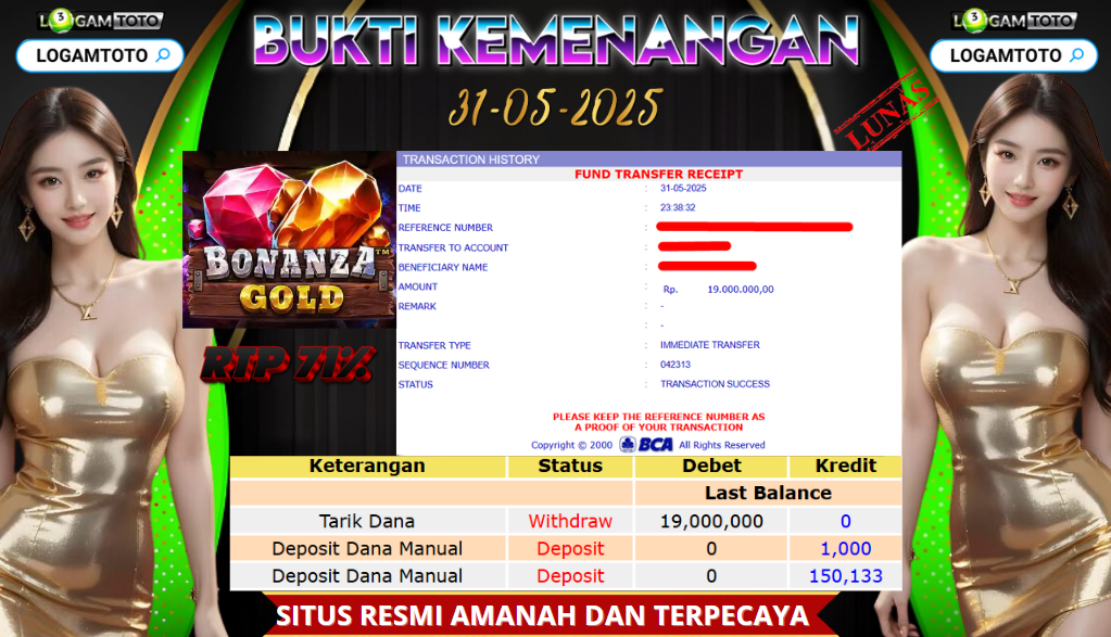 SELAMAT KEPADA MEMBER SETIA LOGAMTOTO BERHASIL JACKPOT DI PERMAINAN SLOT BONANZA GOLD